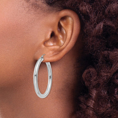 10k White Gold Polished 4mm Lightweight Tube Hoop Earrings