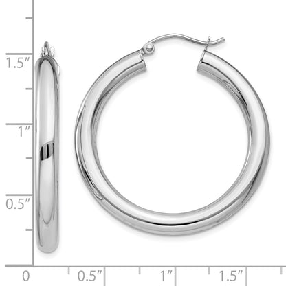 10K White Gold Polished 4mm Tube Hoop Earrings