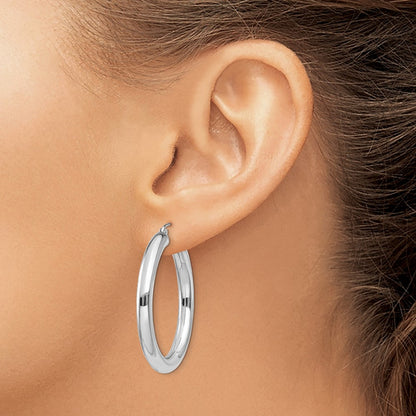 10k White Gold Polished 4mm Lightweight Tube Hoop Earrings