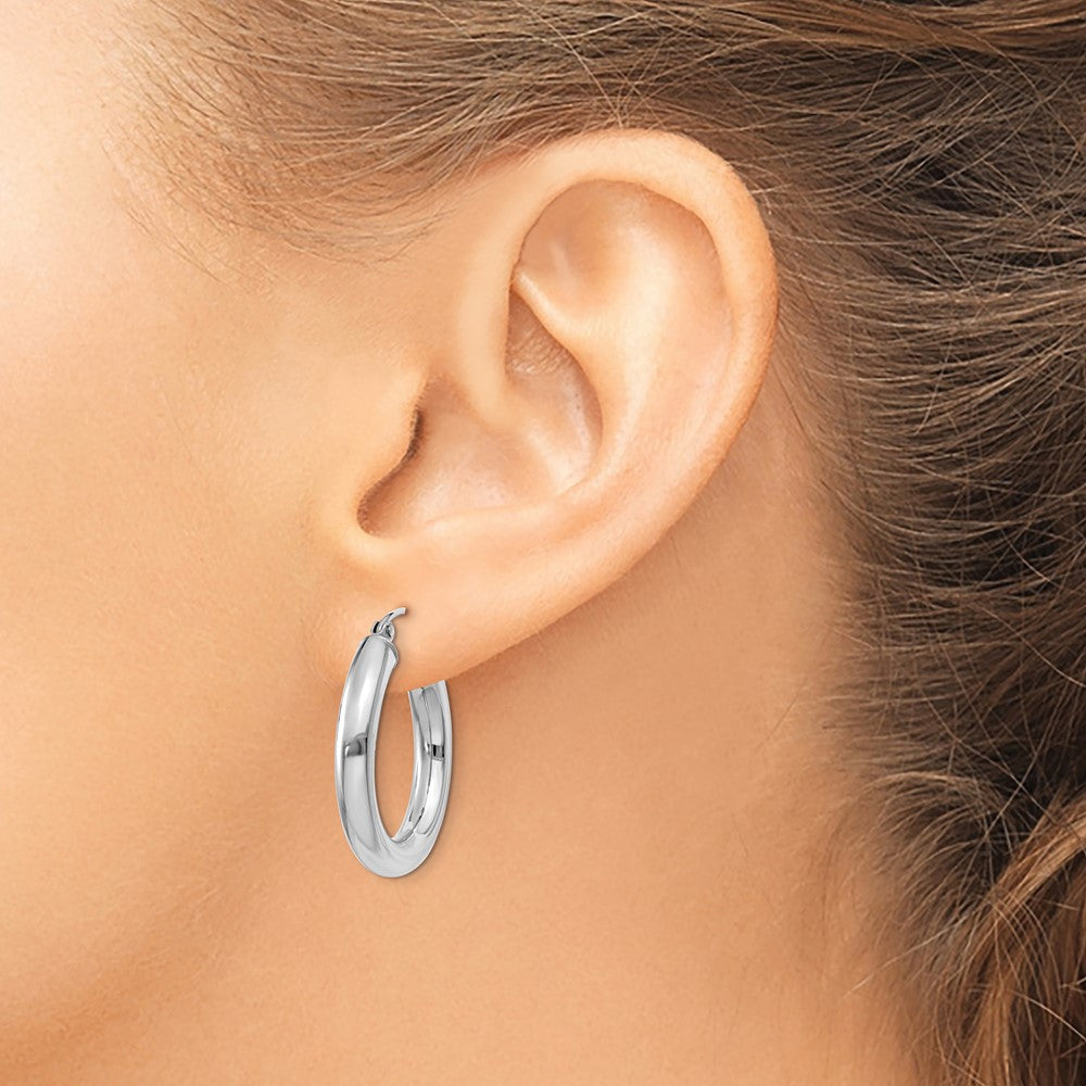 10k White Gold Polished 4mm Lightweight Tube Hoop Earrings