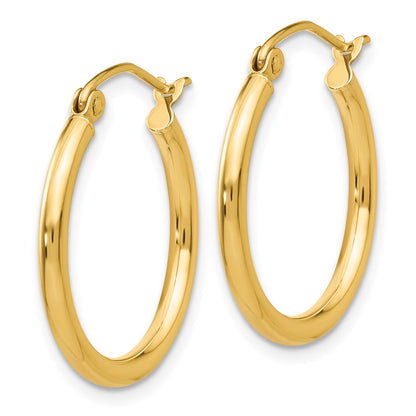 10K Polished 2mm Tube Hoop Earrings