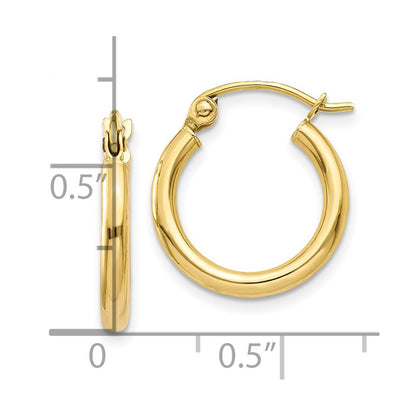 10K Polished 2mm Lightweight Tube Hoop Earrings