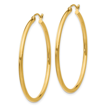 10K Polished 2mm Tube Hoop Earrings
