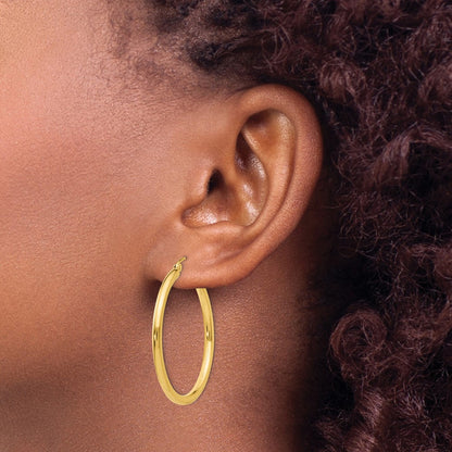 10K Polished 2.5mm Tube Hoop Earrings