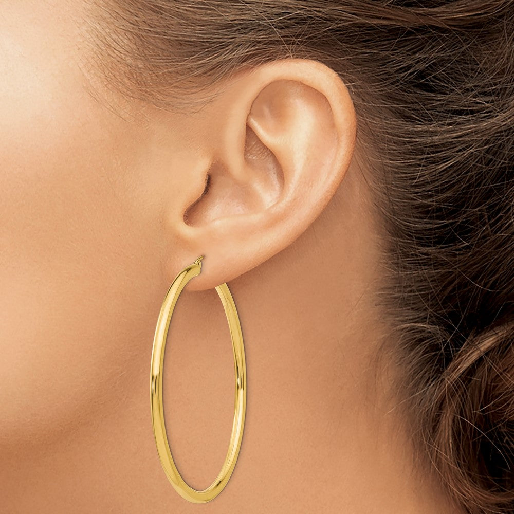 10K Polished 3mm Tube Hoop Earrings