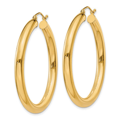 10K Polished 4mm Tube Hoop Earrings