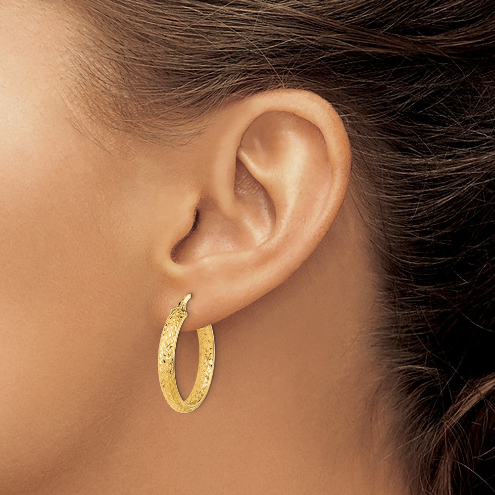 10k Polished and Diamond-cut Inside and Out Fancy Hoop Earrings