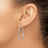 10k White Gold Satin and Diamond-cut 2mm Round Hoop Earrings