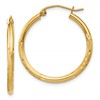 10k Satin and Diamond-cut 2mm Round Tube Hoop Earrings