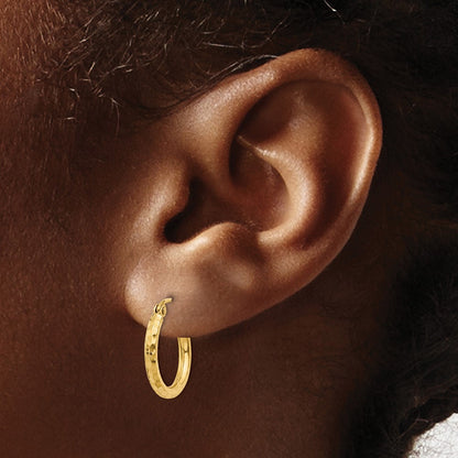 10k Diamond-cut 2mm Round Tube Hoop Earrings