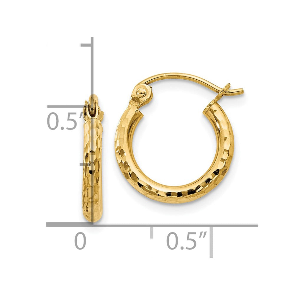 10k Diamond-cut 2mm Round Tube Hoop Earrings