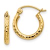 10k Diamond-cut 2mm Round Tube Hoop Earrings