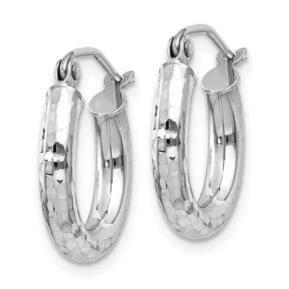10k White Gold Diamond-cut 3mm Round Hoop Earrings
