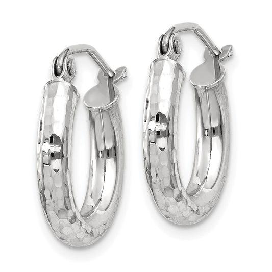 10k White Gold Diamond-cut 3mm Round Hoop Earrings