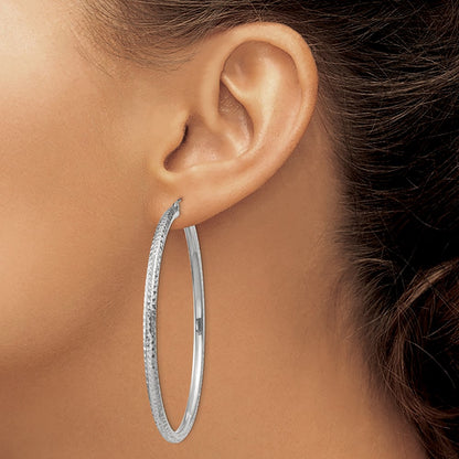 10k White Gold Diamond-cut 3mm Round Hoop Earrings