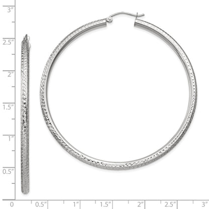 10k White Gold Diamond-cut 3mm Round Hoop Earrings