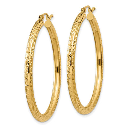 10k Diamond-cut 3mm Round Hoop Earrings