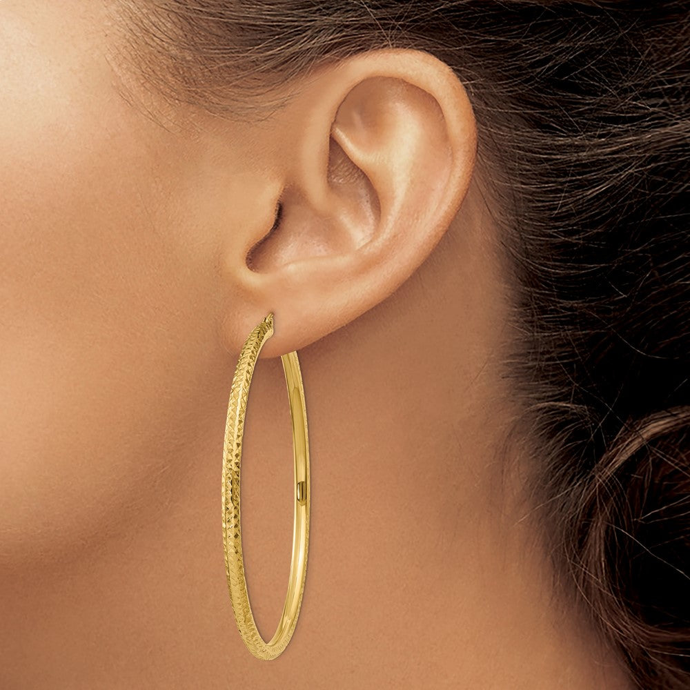10k Diamond-cut 3mm Round Hoop Earrings