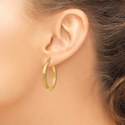 10k Satin & Diamond-cut 3mm Round Hoop Earrings