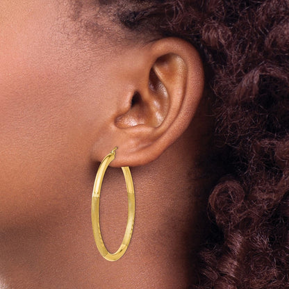 10k Satin & Diamond-cut 3mm Round Hoop Earrings