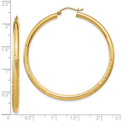 10k Satin & Diamond-cut 3mm Round Hoop Earrings