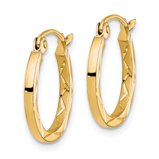 10K 1.5x15mm Diamond Cut Hoop Earrings