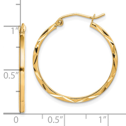 10K 1.5x25mm Diamond Cut Hoop Earrings
