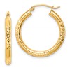 10K Diamond Cut 3x25mm Hollow Tube Hoop Earrings
