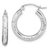 10K White Gold Diamond Cut 3mm Hoop Earrings