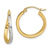 10k and White Rhodium Diamond-cut Textured Wavy Hoop Earrings