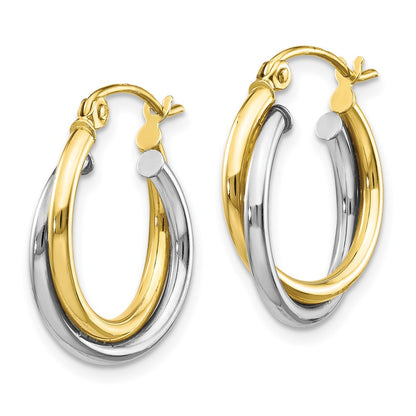 10K Two-tone Twisted Round Hoop Earrings