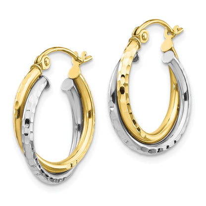 10K Two-tone Textured Twisted Round Hoop Earrings