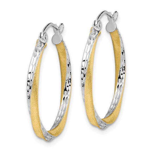 10k & Rhodium Diamond-cut 2.5mm Twisted Hoop Earrings