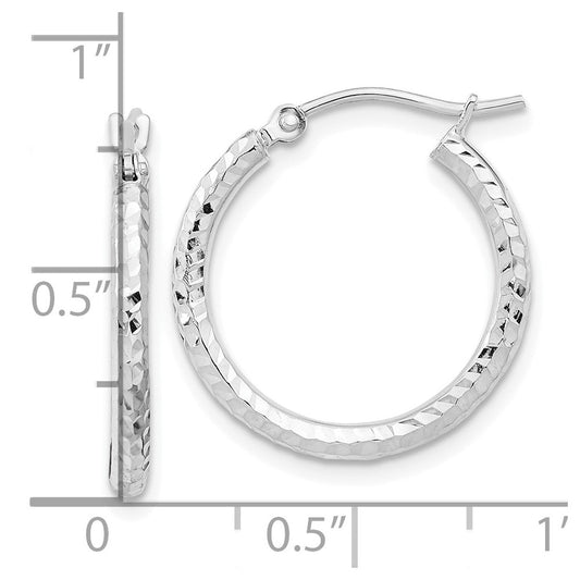 10k White Gold Diamond-cut 2mm Round Tube Hoop Earrings