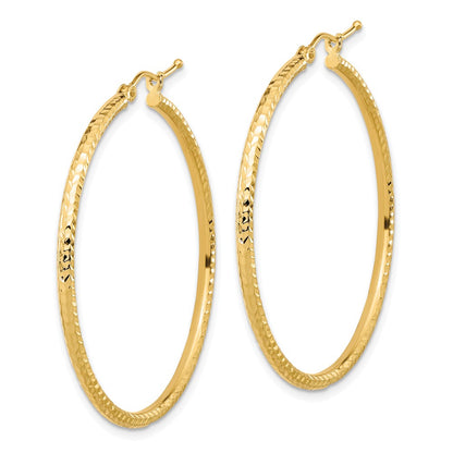 10k Diamond-cut 2mm Round Tube Hoop Earrings