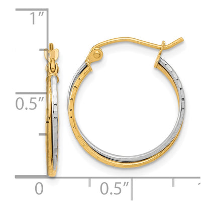 10k Two-tone Diamond-cut Twisted Double Hoop Earrings