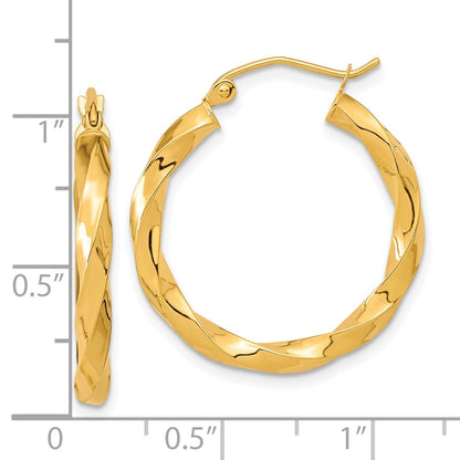 10k Polished 3mm Twisted Hoop Earrings