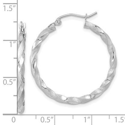 10k White Gold Polished & Satin Twisted Hoop Earrings