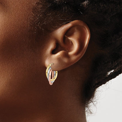 10k Tri-color Diamond-cut Round Triple Hoop Earrings