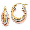 10k Tri-color Diamond-cut Round Triple Hoop Earrings