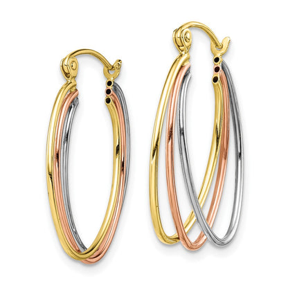 10k Tri-color Polished Oval Triple Hoop Earrings