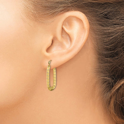 10k Polished Textured Rectangle Hoop Earrings