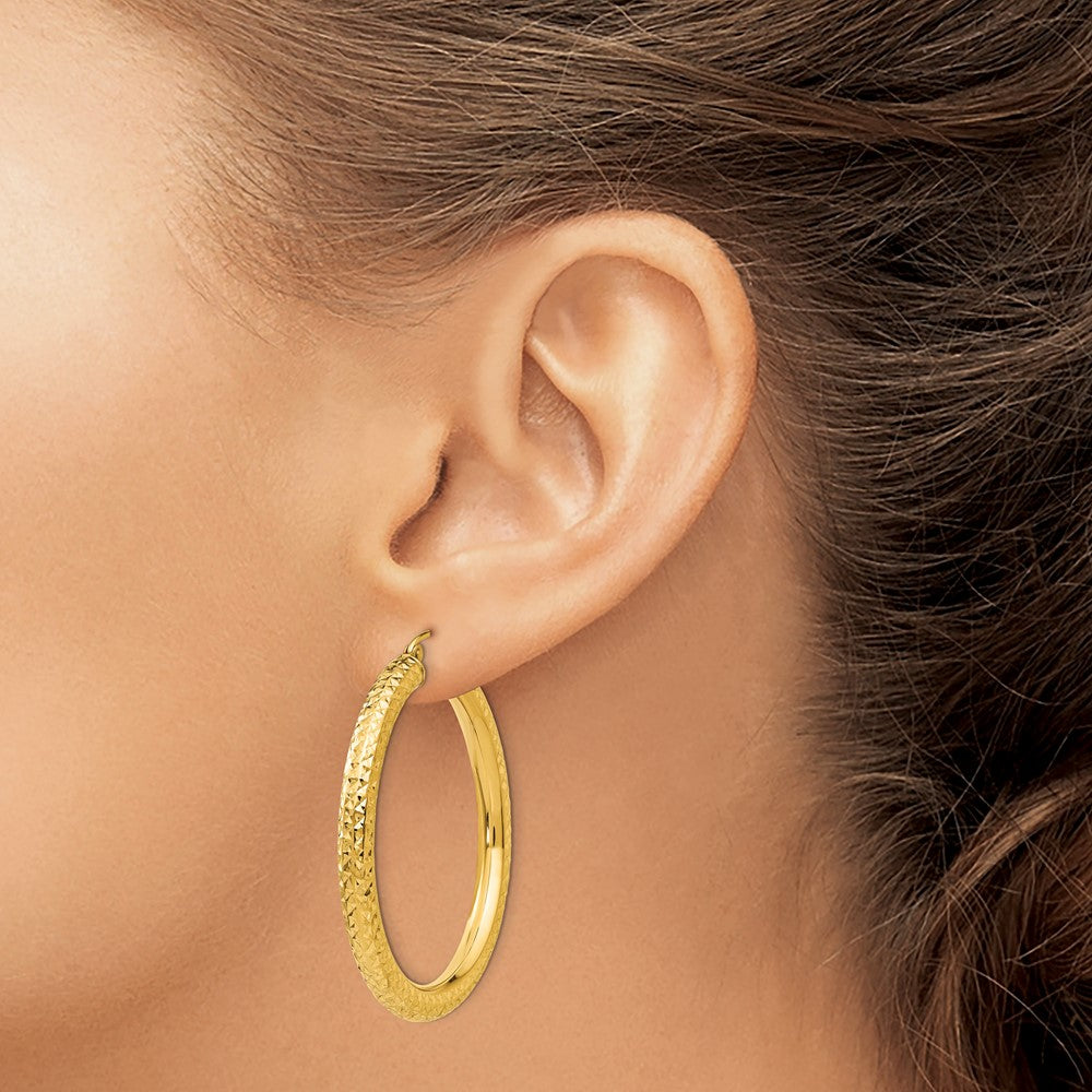 10k Diamond-cut 4mm Round Hoop Earrings