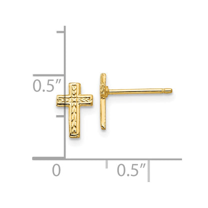 10k Polished Textured Cross Post Earrings