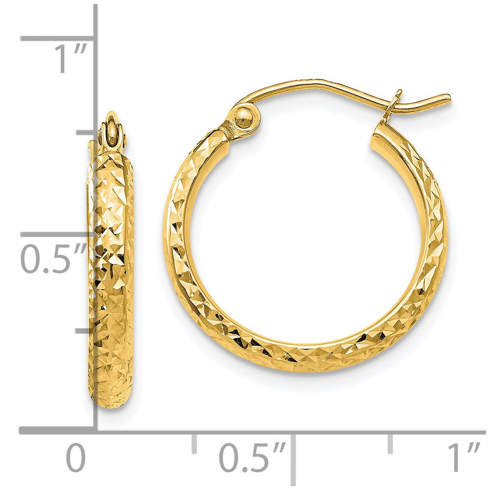 10k Diamond-cut 2.8x18mm Hollow Hoop Earrings