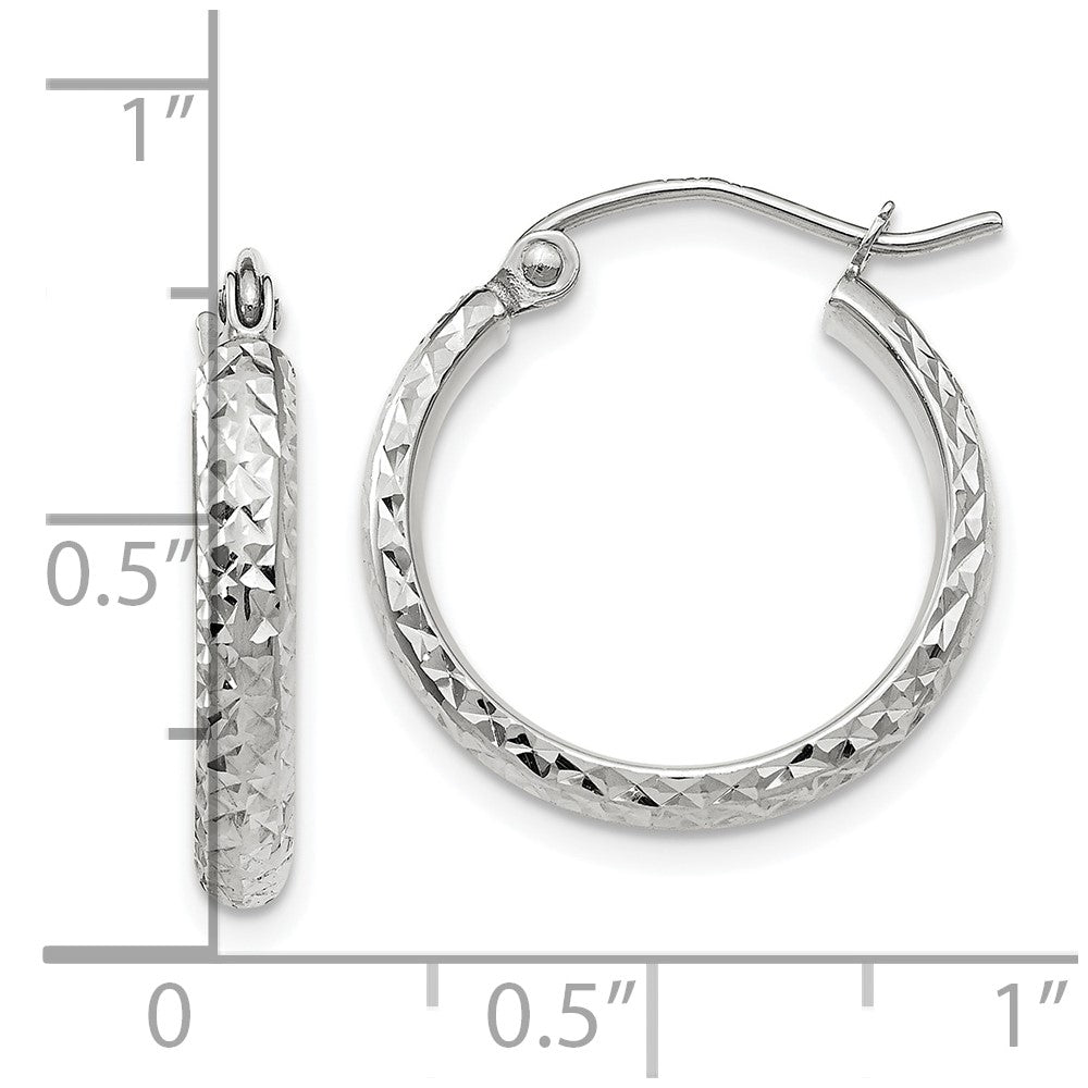10k White Gold Diamond-cut 2.8x18mm Hollow Hoop Earrings