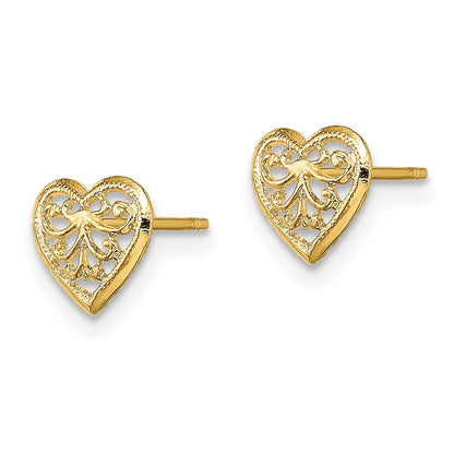 10K 7mm Filigree Heart Post Earrings