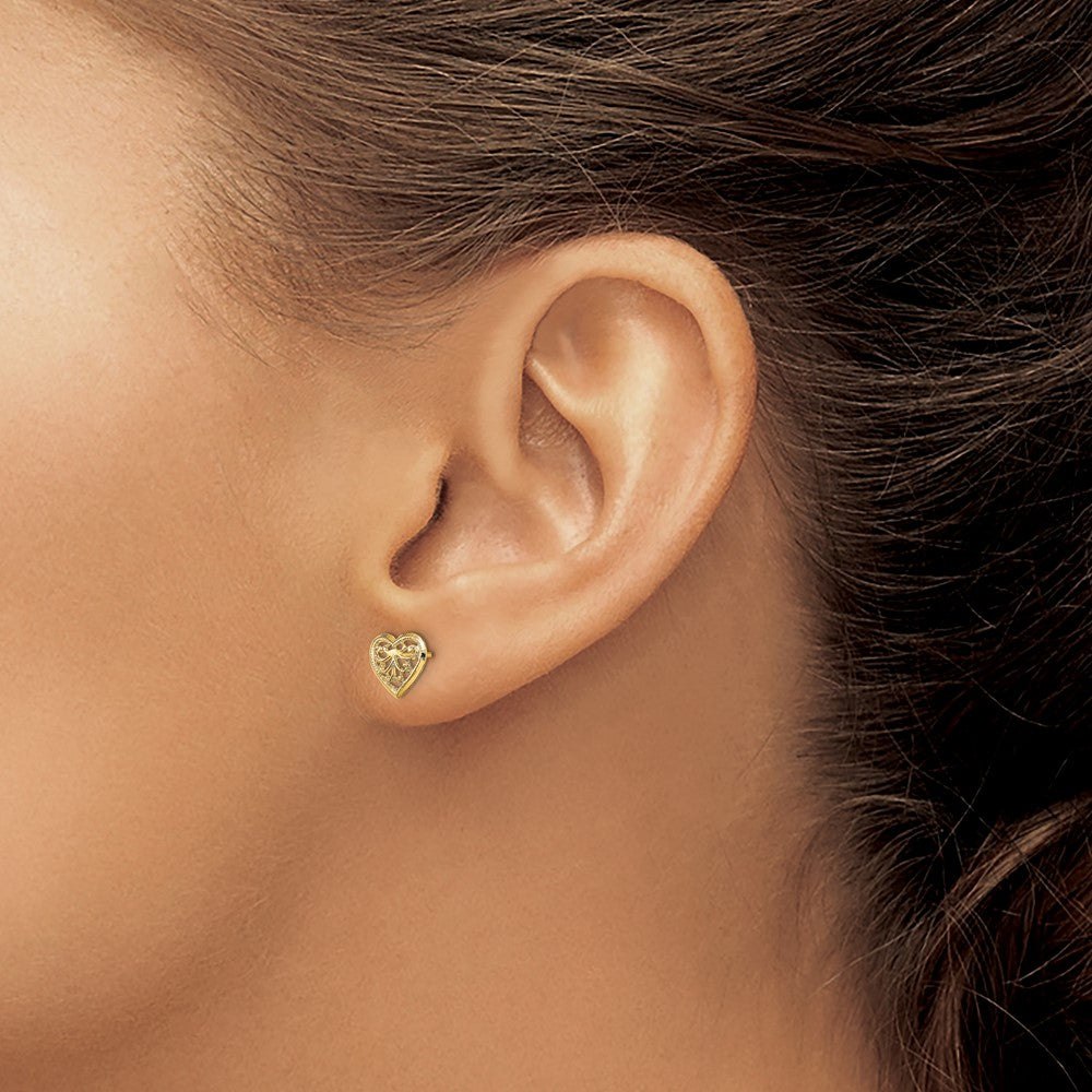 10K 7mm Filigree Heart Post Earrings
