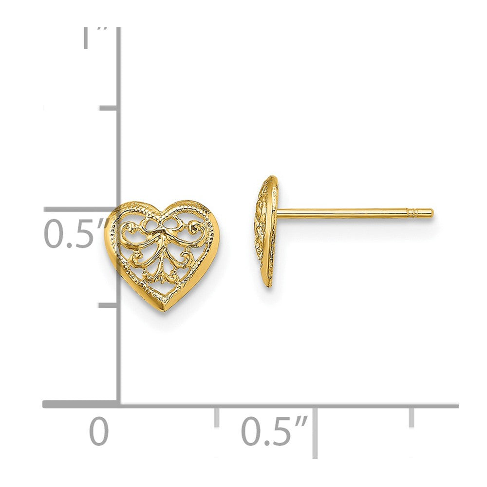 10K 7mm Filigree Heart Post Earrings