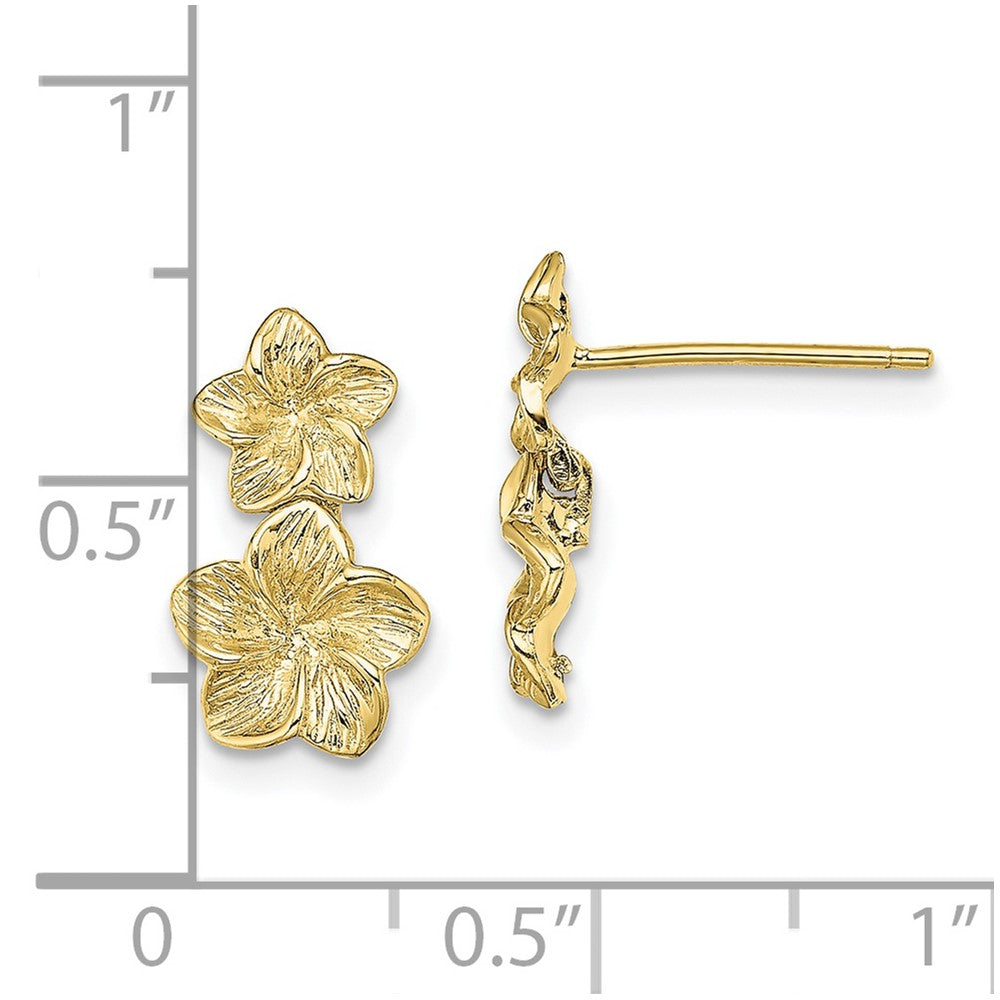 10k Double Plumeria Flower Post Dangle Earrings